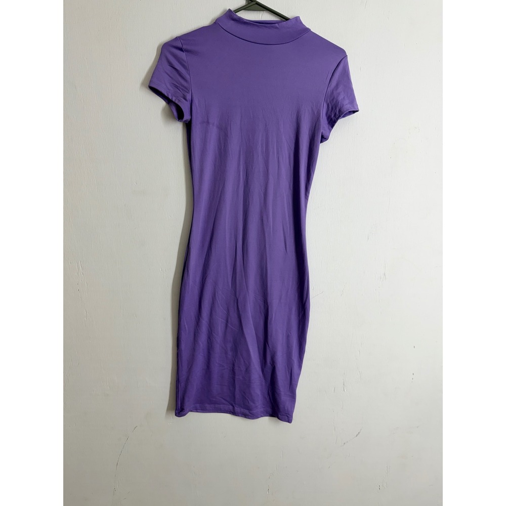 Absolutely Love It Purple Mock Neck Short Sleeve Bodycon Midi Dress Womens Small